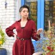 فستان عنابي بأكمام طويلة - 219